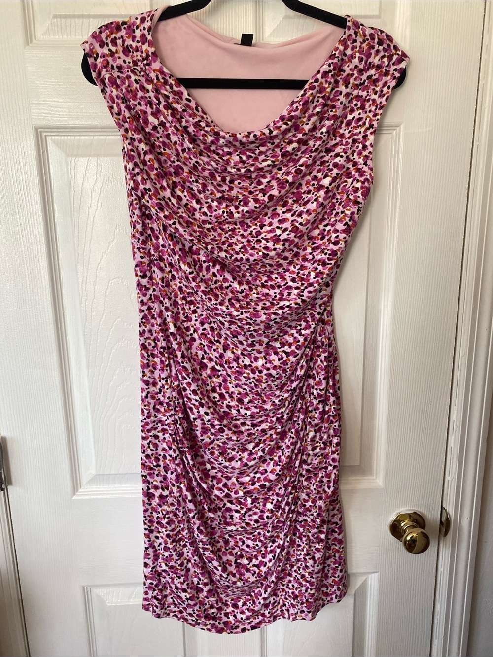 Ann Taylor Pink Floral Cowl-Neck Midi Dress with Magenta Accents